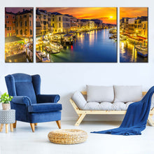 Load image into Gallery viewer, boats  canal  canvas  print  blue  venice  river  3  piece  elegance  canvas  wall  art  for Living Room
