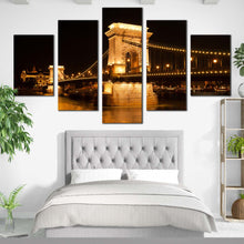 Load image into Gallery viewer, budapest hungary wall art danube river multi canvas gold szechenyi chain bridge 5 piece canvas print for Bedroom
