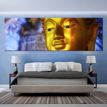 Load image into Gallery viewer, buddha  statue  canvas  print  gold  buddha  mind  and  soul  panoramic  canvas  wall  art  blue  background  1  piece  print  for bedroom
