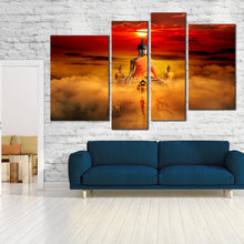 Load image into Gallery viewer, buddha surreal canvas printorange gazing horses 4 piece canvasred dawn sky wall art In Living Room
