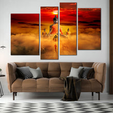 Load image into Gallery viewer, buddha surreal canvas printorange gazing horses 4 piece canvasred dawn sky wall art for your Living Room
