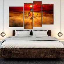 Load image into Gallery viewer, buddha surreal canvas printorange gazing horses 4 piece canvasred dawn sky wall art for your Bedroom
