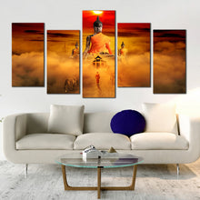 Load image into Gallery viewer, buddha surreal wall art orange gazing horses 5 piece canvasred dawn sky canvas print for Living Room
