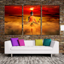 Load image into Gallery viewer, buddha surreal wall art red dawn sky 3 piece canvasorange gazing horses triptych canvas print for Living Room
