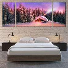 Load image into Gallery viewer, cabins  in  the  wilderness  canvas  print  blue  starry  sky  with  snow  capped  mountain  serenity  3  piece  wall  art  for  bedroom
