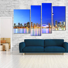 Load image into Gallery viewer, canada city lights canvas print lights colorful reflection multi canvas toronto blue city 4 piece wall art In Your Living Room
