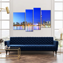 Load image into Gallery viewer, canada city lights canvas print lights colorful reflection multi canvas toronto blue city 4 piece wall art In Living Room
