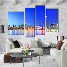 Load image into Gallery viewer, canada city lights canvas print lights colorful reflection multi canvas toronto blue city 4 piece wall art for Living Room
