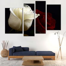 Load image into Gallery viewer, captivating rose quartet canvas print beautiful red and white roses in 4 piece canvas wall art In Living Room
