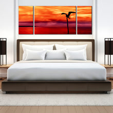 Load image into Gallery viewer, caribbean serenity wall art beautiful orange sky red sea 3 piece multi canvas flying bird silhouette canvas print for Bedroom
