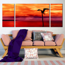 Load image into Gallery viewer, caribbean serenity wall art beautiful orange sky red sea 3 piece multi canvas flying bird silhouette canvas print for Living Room
