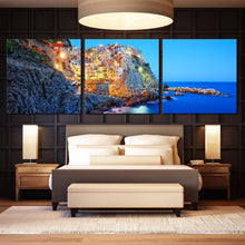 Load image into Gallery viewer, cinque  terre  canvas  wall  art  blue  manarola  sea  3  piece  canvas  print  for  bedroom
