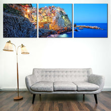 Load image into Gallery viewer, cinque  terre  canvas  wall  art  blue  manarola  sea  3  piece  canvas  print  for Living Room
