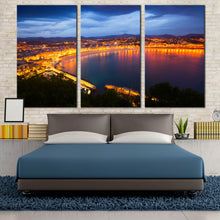 Load image into Gallery viewer, city beach canvas wall art blue sky spain print la concha bay serene 3 piece canvas print for Bedroom
