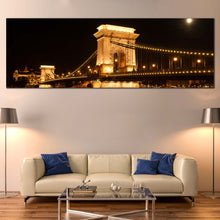 Load image into Gallery viewer, city  bridge  canvas  print  gold  szechenyi  chain  bridge  panoramic  black  budapest  hungary  danube  river  wall  art  for Living Room
