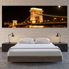 Load image into Gallery viewer, city  bridge  canvas  print  gold  szechenyi  chain  bridge  panoramic  black  budapest  hungary  danube  river  wall  art  for bedroom
