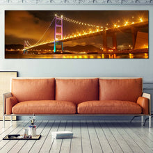 Load image into Gallery viewer, city  bridge  canvas  print  yellow  tsing  ma  bridge  lights  print  purple  green  hong  kong  bridge  1  piece  wall  art  for Living Room
