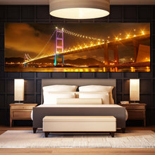 Load image into Gallery viewer, city  bridge  canvas  print  yellow  tsing  ma  bridge  lights  print  purple  green  hong  kong  bridge  1  piece  wall  art  for  your  bedroom
