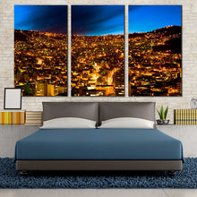 Load image into Gallery viewer, cityscape majesty wall art beautiful cityscape skyline canvas set gold city lights bolivia 3 piece canvas print for Bedroom
