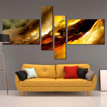 Load image into Gallery viewer, clouds abstract canvas art white fractal yellow abstract 4 piece In Living room
