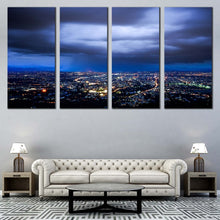 Load image into Gallery viewer, cloudy cityscape wall art dramatic blue sky multi canvas artwork yellow city lights canvas print for Living Room
