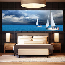 Load image into Gallery viewer, cloudy  sky  sailing  wall  art  dramatic  blue  ocean  canvas  print  white  sailing  boats  1  piece  canvas  artwork  for  bedroom
