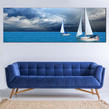 Load image into Gallery viewer, cloudy  sky  sailing  wall  art  dramatic  blue  ocean  canvas  print  white  sailing  boats  1  piece  canvas  artwork  for Living Room
