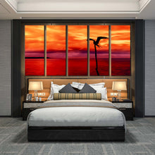 Load image into Gallery viewer, coastal tranquility canvas print tranquil orange sky red sea 5 piece multi canvas flying bird silhouette wall art for Bedroom
