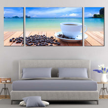 Load image into Gallery viewer, coffee  beans  wall  art  blue  ocean  clouds  multi  canvas  white  coffee  cup  3  piece  canvas  print  for  bedroom
