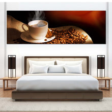 Load image into Gallery viewer, coffee  cinnamon  canvas  wall  art  brown  cinnamon  sticks  artwork  white  cup  of  hot  coffee  panoramic  canvas  print  for  bedroom
