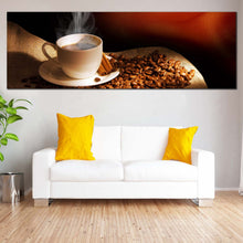 Load image into Gallery viewer, coffee  cinnamon  canvas  wall  art  brown  cinnamon  sticks  artwork  white  cup  of  hot  coffee  panoramic  canvas  print  for Living Room
