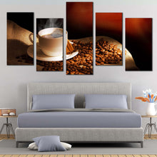 Load image into Gallery viewer, coffee cup canvas print hot coffee white cup multi canvas brown cinnamon sticks 5 piece wall art for Bedroom
