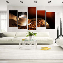 Load image into Gallery viewer, coffee cup canvas print hot coffee white cup multi canvas brown cinnamon sticks 5 piece wall art In Your Living Room
