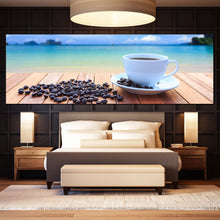 Load image into Gallery viewer, coffee  sunset  canvas  print  brown  coffee  beans  panoramic  canvas  artwork  blue  ocean  sky  1  piece  wall  art  for  bedroom
