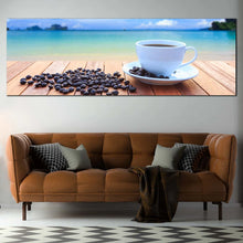 Load image into Gallery viewer, coffee  sunset  canvas  print  brown  coffee  beans  panoramic  canvas  artwork  blue  ocean  sky  1  piece  wall  art  for Living Room
