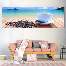 Load image into Gallery viewer, coffee  sunset  canvas  print  brown  coffee  beans  panoramic  canvas  artwork  blue  ocean  sky  1  piece  wall  art In Living Room
