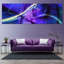 Load image into Gallery viewer, contemporary  abstract  canvas  print  blue  purple  fractal  canvas  wall  art  yellow  green  light  streak  panoramic  artwork For Living Room
