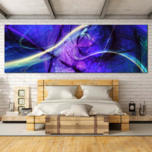 Load image into Gallery viewer, contemporary  abstract  canvas  print  blue  purple  fractal  canvas  wall  art  yellow  green  light  streak  panoramic  artwork For Bedroom
