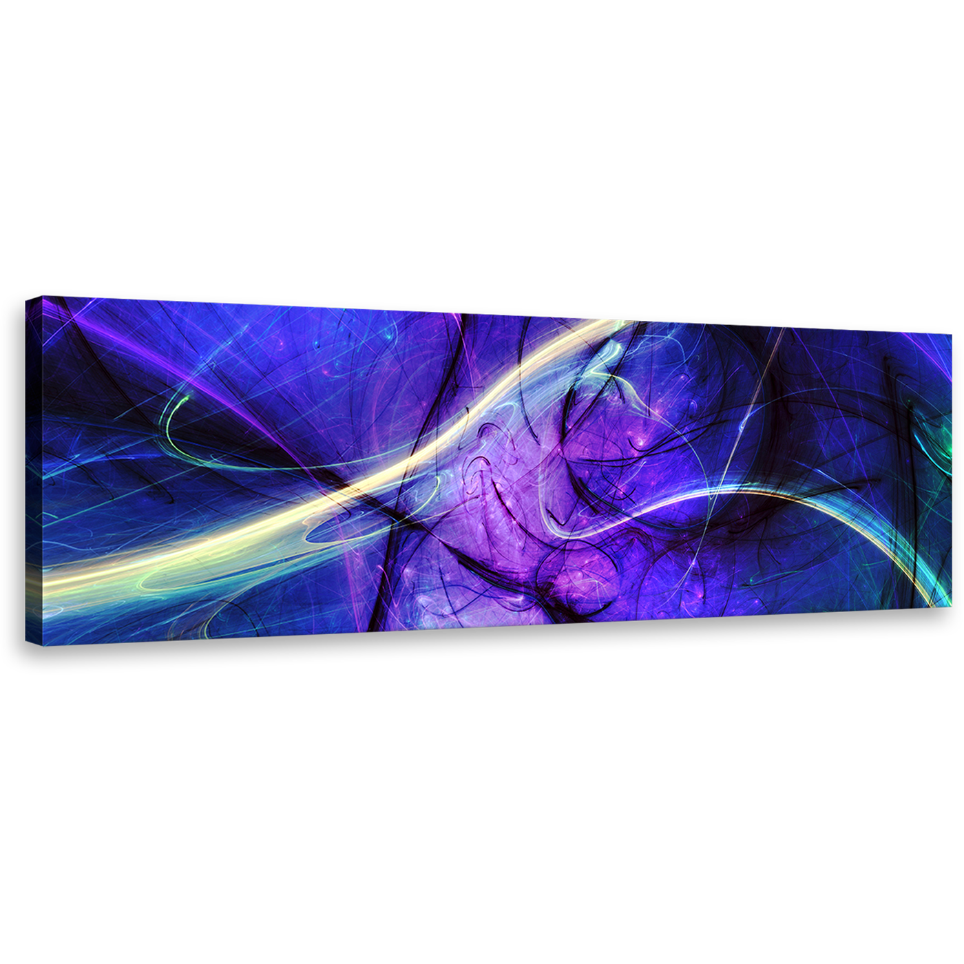 contemporary  abstract  canvas  print  blue  purple  fractal  canvas  wall  art  yellow  green  light  streak  panoramic  artwork