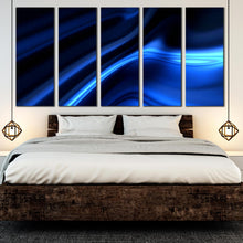 Load image into Gallery viewer, contemporary abstract canvas print dark bright black multi canvas beautiful blue motion abstract 5 piece canvas wall art for Bedroom
