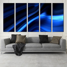 Load image into Gallery viewer, contemporary abstract canvas print dark bright black multi canvas beautiful blue motion abstract 5 piece canvas wall art In Living Room
