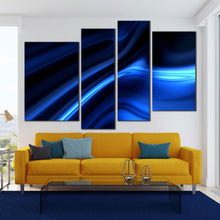 Load image into Gallery viewer, contemporary abstract canvas print dark bright blue 4 piece canvas set beautiful black motion abstract wall art for your Living Room
