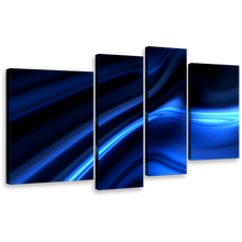 Load image into Gallery viewer, contemporary abstract canvas print dark bright blue 4 piece canvas set beautiful black motion abstract wall art 
