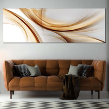 Load image into Gallery viewer, contemporary  abstract  canvas  wall  art  abstract  gold  wave  canvas  print  white  modern  abstract  patterns  panoramic  artwork In Living Room
