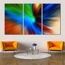 Load image into Gallery viewer, contemporary abstract wall art amazing blue orange modern triptych multi canvas abstract motion 3 piece canvas print In Living Room
