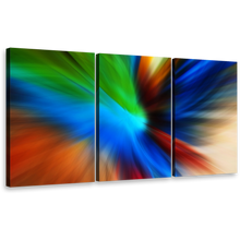 Load image into Gallery viewer, contemporary abstract wall art amazing blue orange modern triptych multi canvas abstract motion 3 piece canvas print
