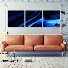 Load image into Gallery viewer, contemporary  abstract  wall  art  beautiful  black  motion  canvas  set  dark  bright  blue  3  piece  abstract  canvas  print For Living Room
