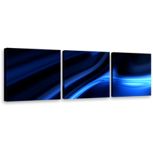 Load image into Gallery viewer, contemporary  abstract  wall  art  beautiful  black  motion  canvas  set  dark  bright  blue  3  piece  abstract  canvas  print
