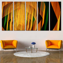 Load image into Gallery viewer, contemporary abstract wall art black modern abstract yellow green light streaks 5 piece canvas print for Living Room
