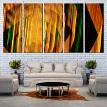 Load image into Gallery viewer, contemporary abstract wall art black modern abstract yellow green light streaks 5 piece canvas print In Living Room
